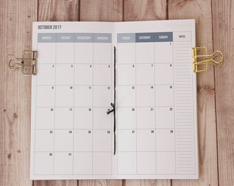 2017-18 Monthly planner, Fauxdori, Midori insert, Travelers notebook, Midori notebook, Fauxdori inserts, Midori refill, 2017 planner insert