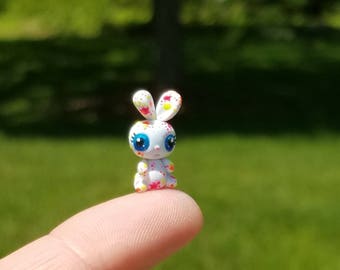 Made to order! Itty bitty bunny, neon splatter, tiny bunny, miniature, bunny figurine, miniature bunny, neon, paint, bunny, art bunny