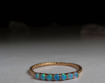 Half eternity ring Opal ring - blue stone ring in Sterling Silver, solid Gold or 14K gold Vermeil