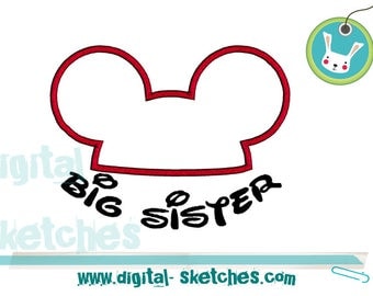 Mickey Mouse Ears, Applique, Big Sister, Machine Embroidery Design - 3 Sizes