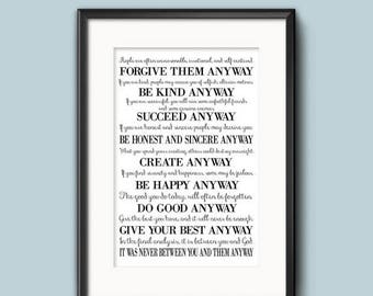 11x14 print of mother teresa do it anyway poem