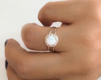 SALE - Opal ring - White opal ring - Rainbow opal ring - Opal silver ring - Opal band ring - Dainty opal ring