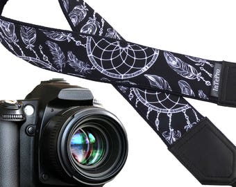 Dreamcatcher camera strap. Black and white camera strap. DSLR / SLR accessories. Durable, light and padded camera strap by InTePro.