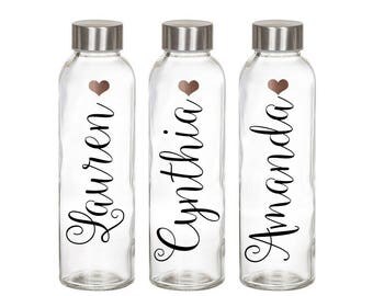 Glass Water Bottle, Personalized Monogram 16 ounces, Bridesmaid Gift, Bridesmaid Water Bottles, Wedding Waterbottles