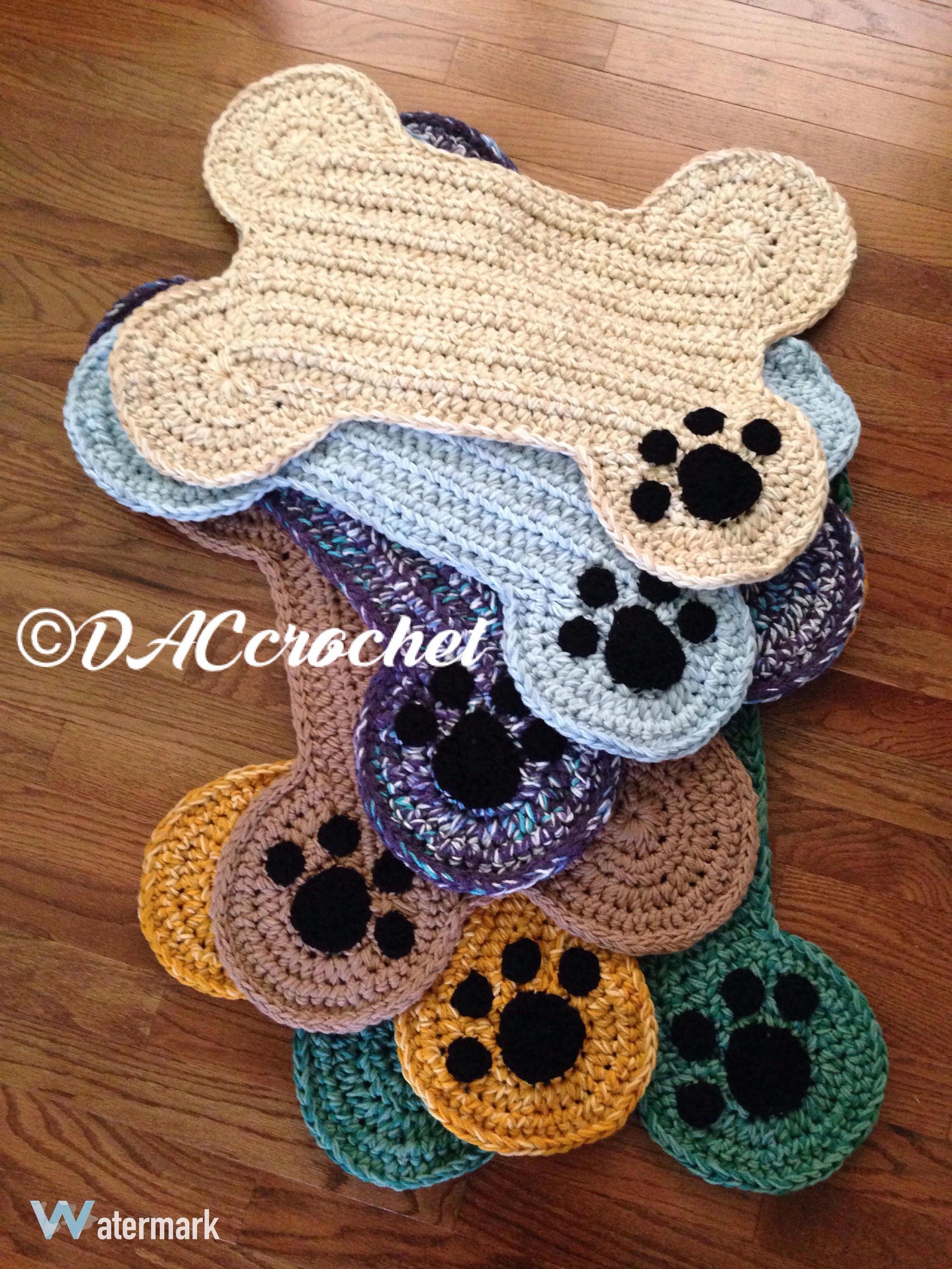 Crochet PATTERN Dog Bone Placemat Rug Pet Food Floor Mat
