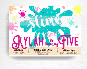 Slime Birthday Party Printable Invitation YOU Print Bright Rainbow Slime Foam Beads