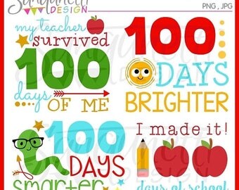 50% OFF 100 days of school clipart, school clipart, teacher clipart, classroom clipart, instant download