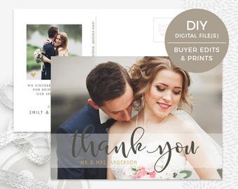 Wedding Thank You Card Template - Wedding Thank You Postcard Template, Wedding Thank You Template, Instant Download, Photoshop Template