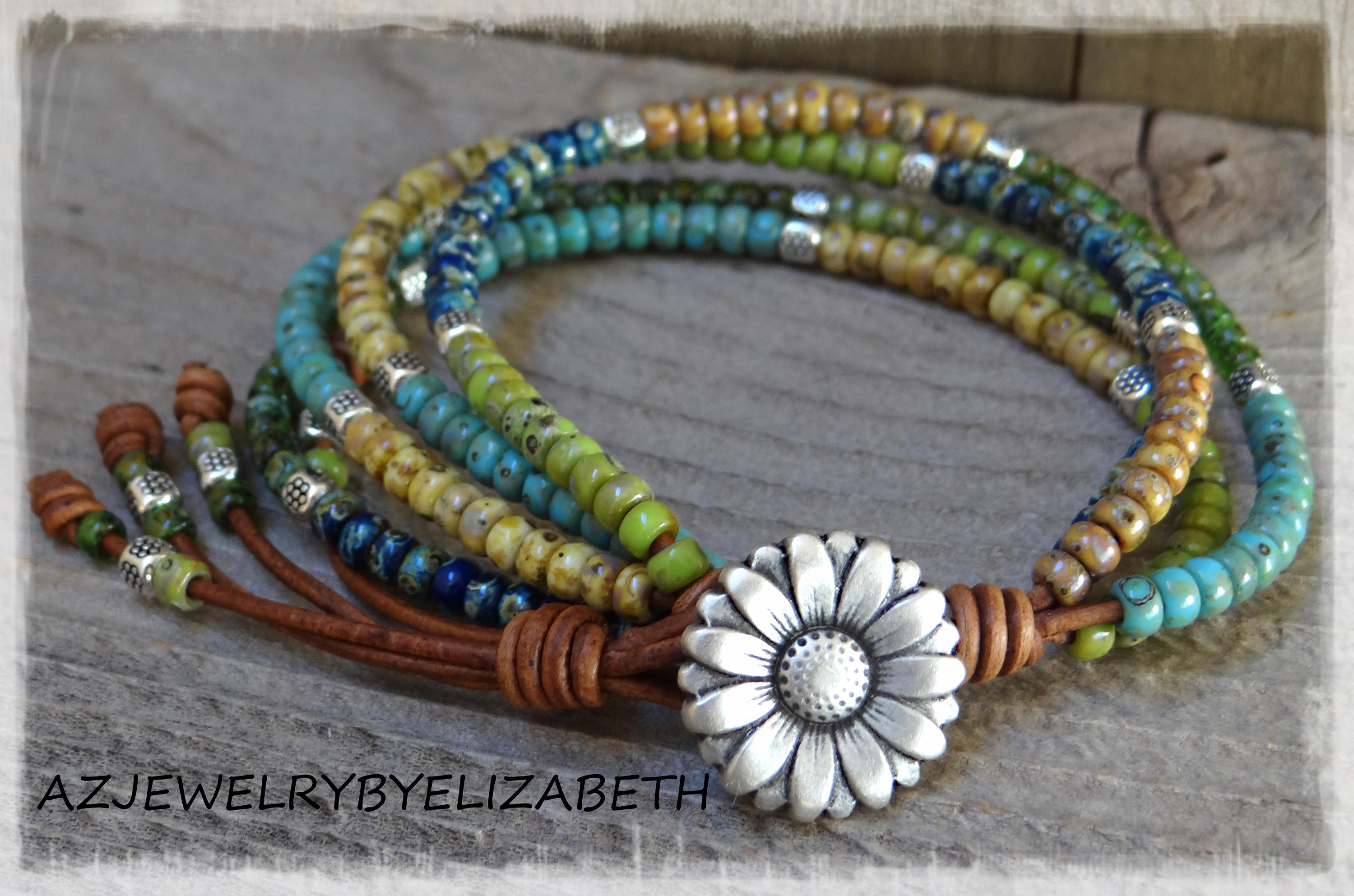 Beaded Leather Wrap/ Boho Seed Bead Bracelet/ Leather Wrap