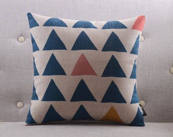 Decorative pillow, cushion cover blue triangle geometrichome throw pillow shell customized size