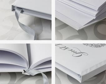 Silver Foil Lace Heart Hard Cover Guest Book - A4 - Bespoke Hand Made Album and Book in White with Ribbon- Your Names