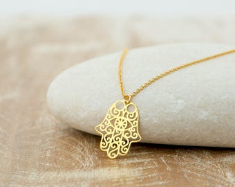 Hamsa Hand Necklace/Hamsa Hand minimalist necklace/Hand of Fatima necklace/Filligree Hamsa Necklace/Layering necklace