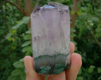 amethyst cylinder with cacoxenite, amethyst core