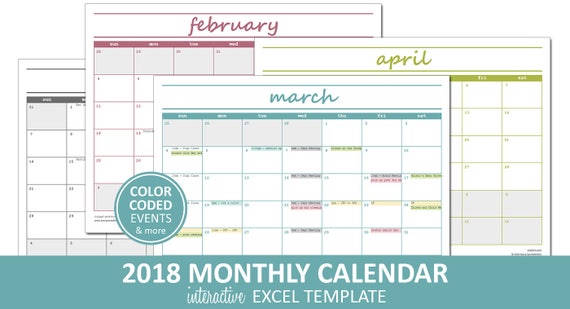 2018 monthly calendar excel