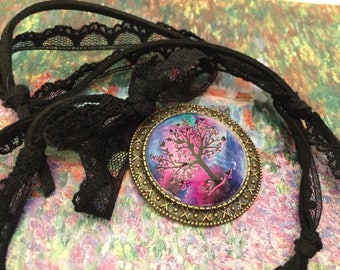 tree of life Locket necklace Black Lace