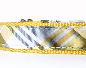 Grey and Yellow Dog Collar, Plaid Dog Collar, Dog Collar Bright Yellow, Stylish Dog Collar - Limited Edition