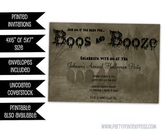 Adult Halloween Invitation - Graveyard Haunted House Party Invitations - Boos and Booze - Adult Halloween Party Invitations - Scary - ghost