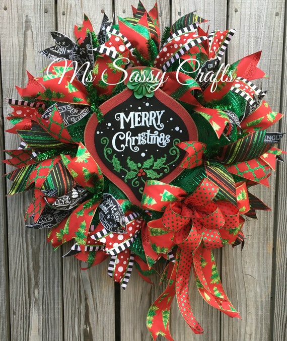 Christmas Wreath Christmas Deco Mesh Wreath Chalkboard