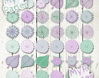 36 PNG Floral Clip art: “Lavender & Mint Dahlias” dahlia flower Clip Arts - for scrapbooking, cards, invitations - Transparent background