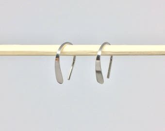 Pair Small Sterling Silver Open Hoop Earrings, 1/2" Lightweight Modern Minimalist Design, Simple Wire Hoops, Silver Arc, Tiny Silver Earring