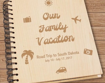 Engraved Vacation Wood Photo Album, Family Vacation Photo Album, Custom Engraved Vacation Photo Album