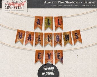 All Hallows Eve, Halloween Decoration, Party Ideas, Printable Party Banner, Instant Download, Digital Collage Sheet, Halloween Garland