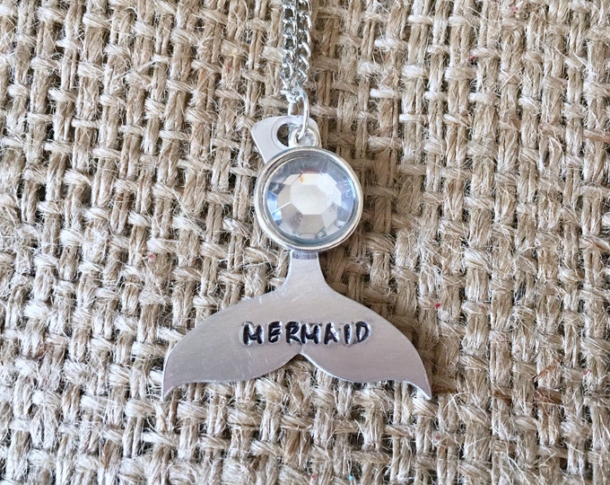 Mermaid Necklace, Mermaid Tail Pendant, Stamped Mermaid Tail, Mermaid Pendant, Mermaid Jewelry, Fishing Necklace, Beach Necklace, Stamped