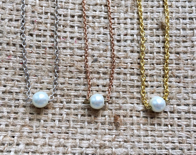 Pearl Necklace, 8mm Pearl Necklace, Single Pearl Pendant, Pearl Bar Necklace, Rose Gold Necklace, Gold Pearl Necklace, Bridesmaid Necklace