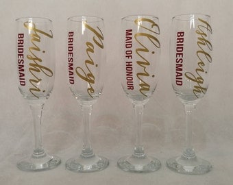 Wedding Glasses, Bridesmaid Gifts, Wedding champagne flutes, Hen Party, Wedding Favours, Bachelorette gifts, First Toast glases