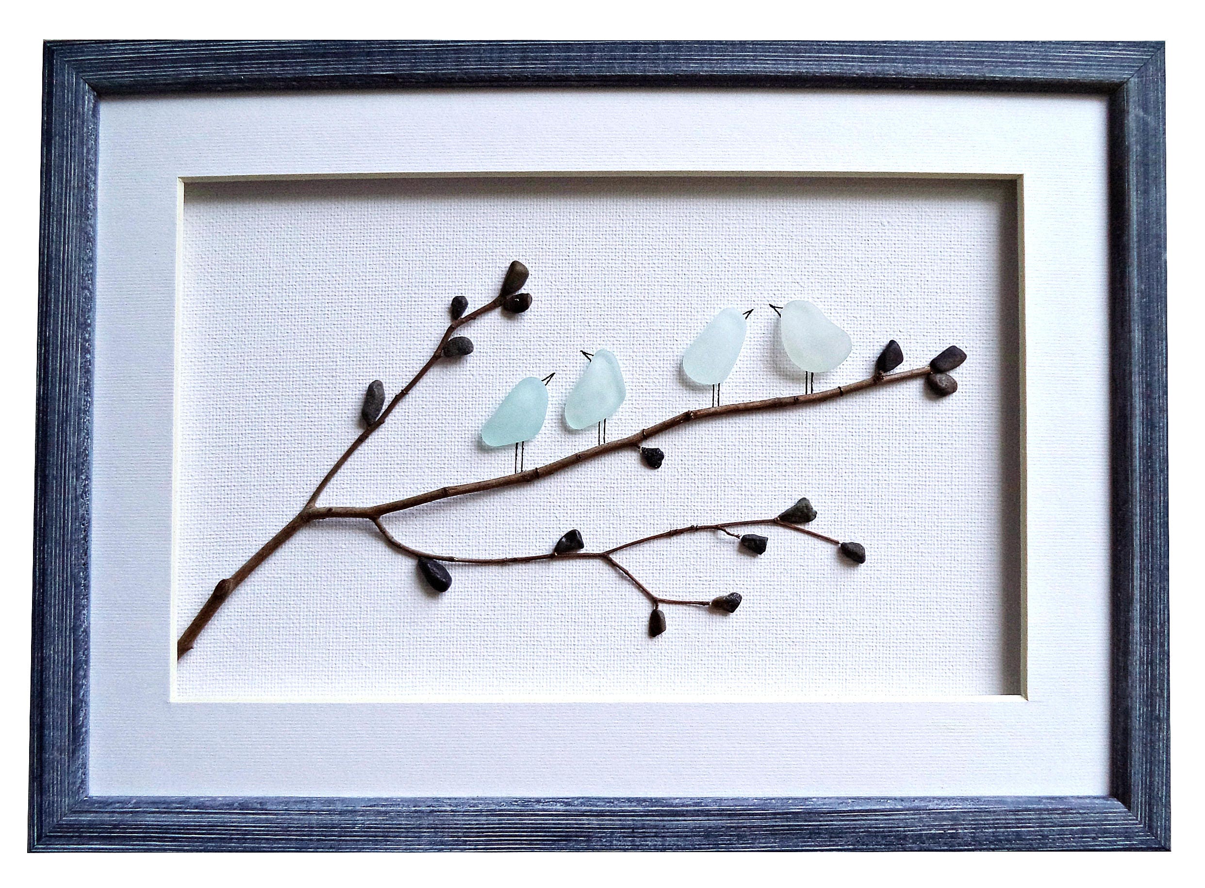 Sea glass art birds Pebble art New home housewarming gift