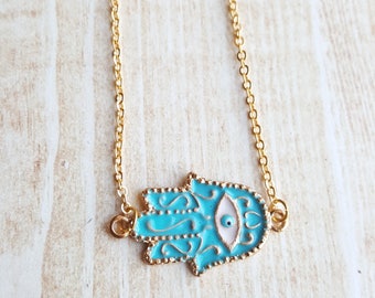 Hamsa Necklace Gold Turquoise Choker Boho Jewelry Cheap Turquoise Necklace for Women Evil Eye Necklace Protection Jewelry Hand of Fatima