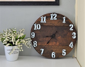 Wall Clock , Recycled Wood Clock , Industrial Style , 12" Round