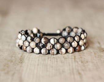 wide bracelet shamballa woven bracelet knotted bracelet gray bracelet 3 rows bracelet unisex bracelet adjustable bracelet healing jewelry