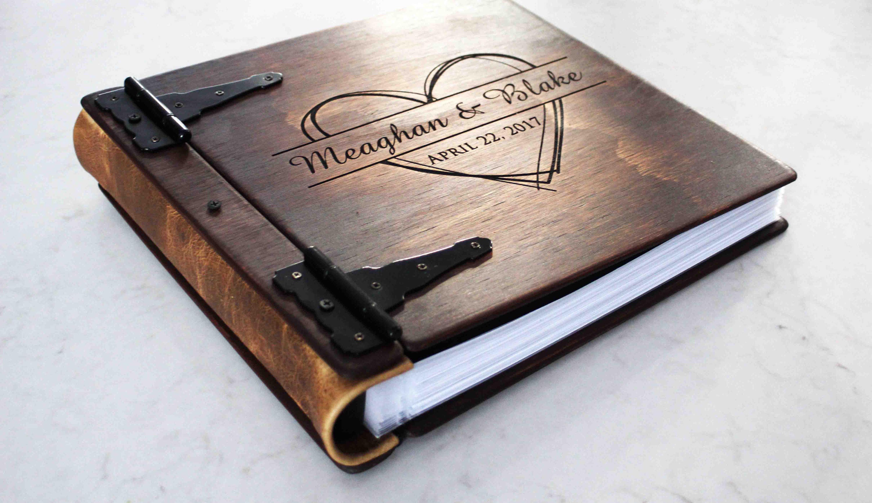 Large Personalized Rustic Wood Photo Album w/ Leather ...