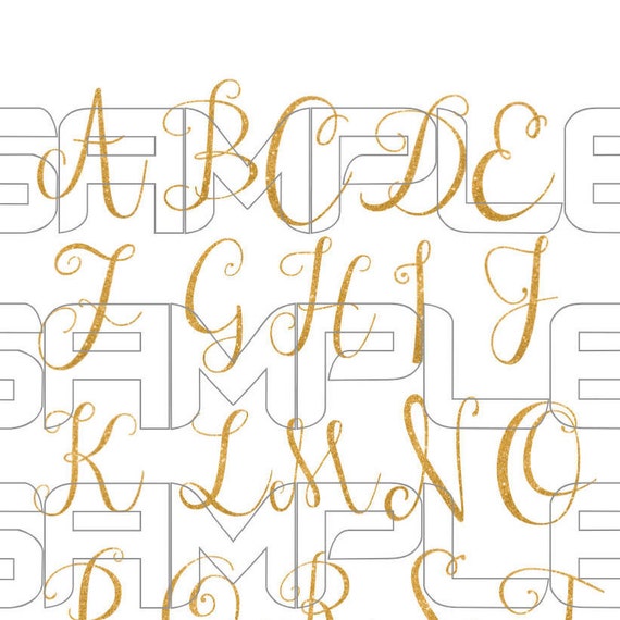 Digital Gold Cursive Alphabet Clipart Letter Glitter Clipart