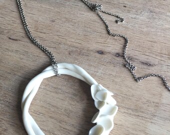 Jewelry pendant, Porcelain pendant, Romantic pendant, Floral pendant necklace, White pendant, Porcelain pendant jewelry, Ceramic,