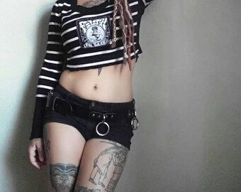 Filth Crust Punk Cropped Sweater in Stripes / Patched