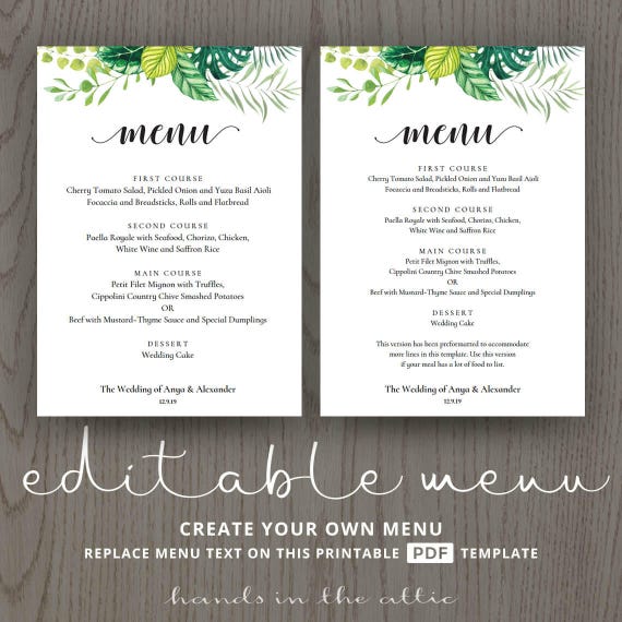 Garden wedding menu outdoor summer greenery party brunch