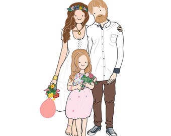 Custom portrait illustration, custom family portrait, custom illustration, personalized gift, wedding gift, Christmas gift, Christmas Card