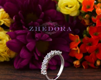 White Gold Wedding Band ,Half Eternity Wedding Band in 14k White Gold, Stacking Wedding Band, White Gold Stackable Band