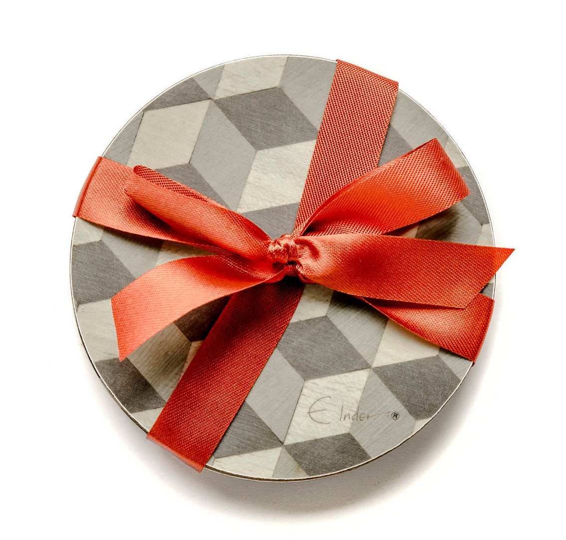 4 Round Coasters Yellow Gray Coasters Geometric Retro Art Deco