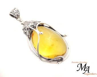 Amber stone Pendant Silver sterling 13822 AUTHOR'S +Certificate myamber.eu