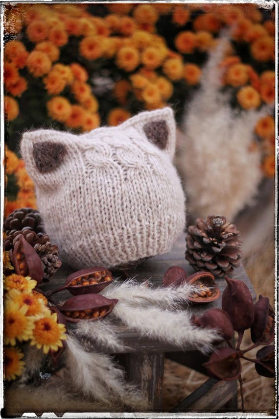 Download Simple Kitten or Fox Ears Beanie Knitting Pattern PDF. Sizes