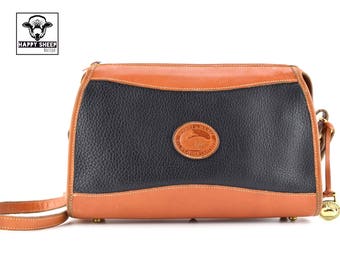 DOONEY & BOURKE Vintage Black Brown Pebbled Leather Zip Top Satchel Cross Body Shoulder Bag