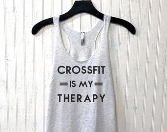 crossfit is my therapy, crossfit top, crossfit tank, racerback tank, tank top, wod, workout tank, girl power, squats, squad goals, 6 colors