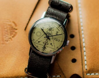 Soviet watch "Zim - Masonic watch" 1980 release. Mechanical watch, Vintage watch, Mens watch vintage.