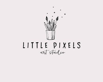 Artist logo design - Paint brushes and pencils logo - Peach watercolor logo - Paint shop logo - Premade logo design - watercolor splotch