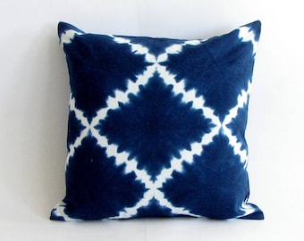 18 inch square.Indigo Handmade Tie & Dye, Shibori pillow cover,cushion cover,throw pillow cover,Boho.Bohemian,pillowcase