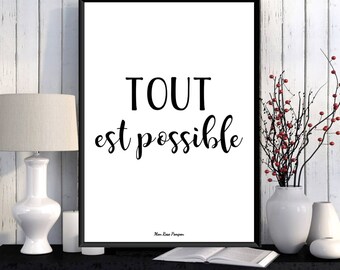Illustration print, Poster quote, French quote, Inspirational quote, Wall art decor, Typography quote, Positive quote wall, Printable wall