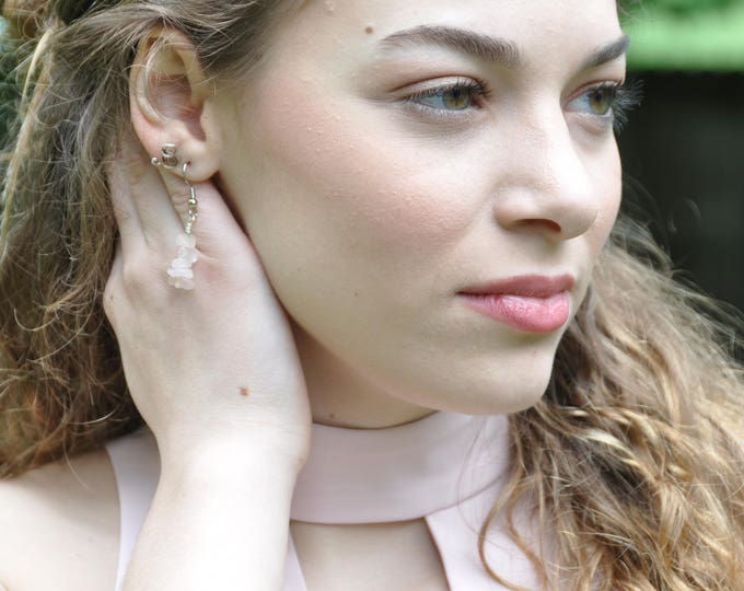 Rose Quartz Gemstone Chip Dangle Earrings, Heart Chakra Jewelry, Unique Birthday Gift, Quartz Jewelry, Gift for Her